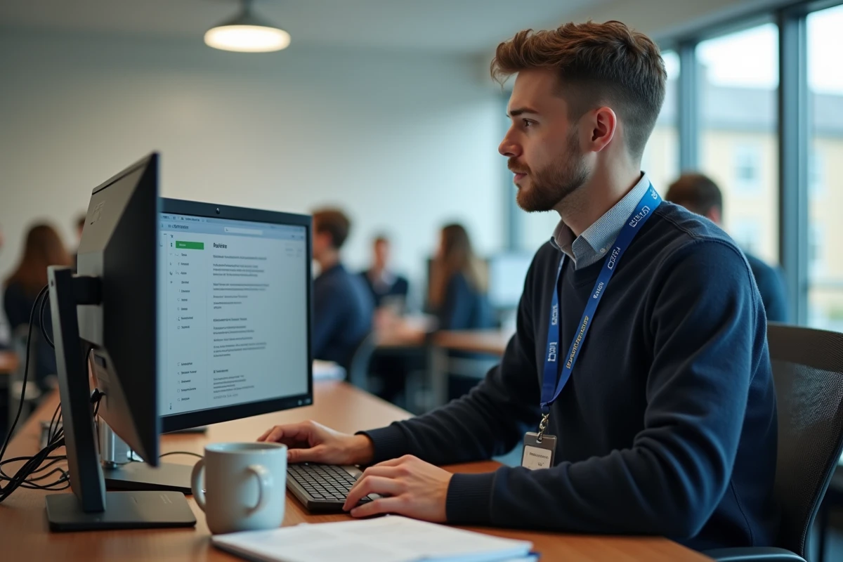 Nouvel arrivant dans l'académie de Rennes accédant à son webmail depuis un espace de travail partagé en salle des professeurs