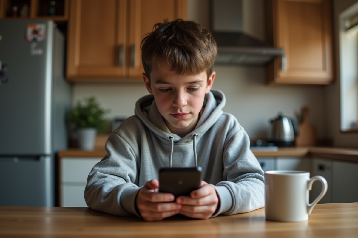 Adolescent entrant sa date de naissance sur son smartphone