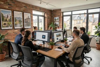 Équipe d'une agence web WordPress en Centre-Val de Loire travaillant dans un bureau moderne et collaboratif