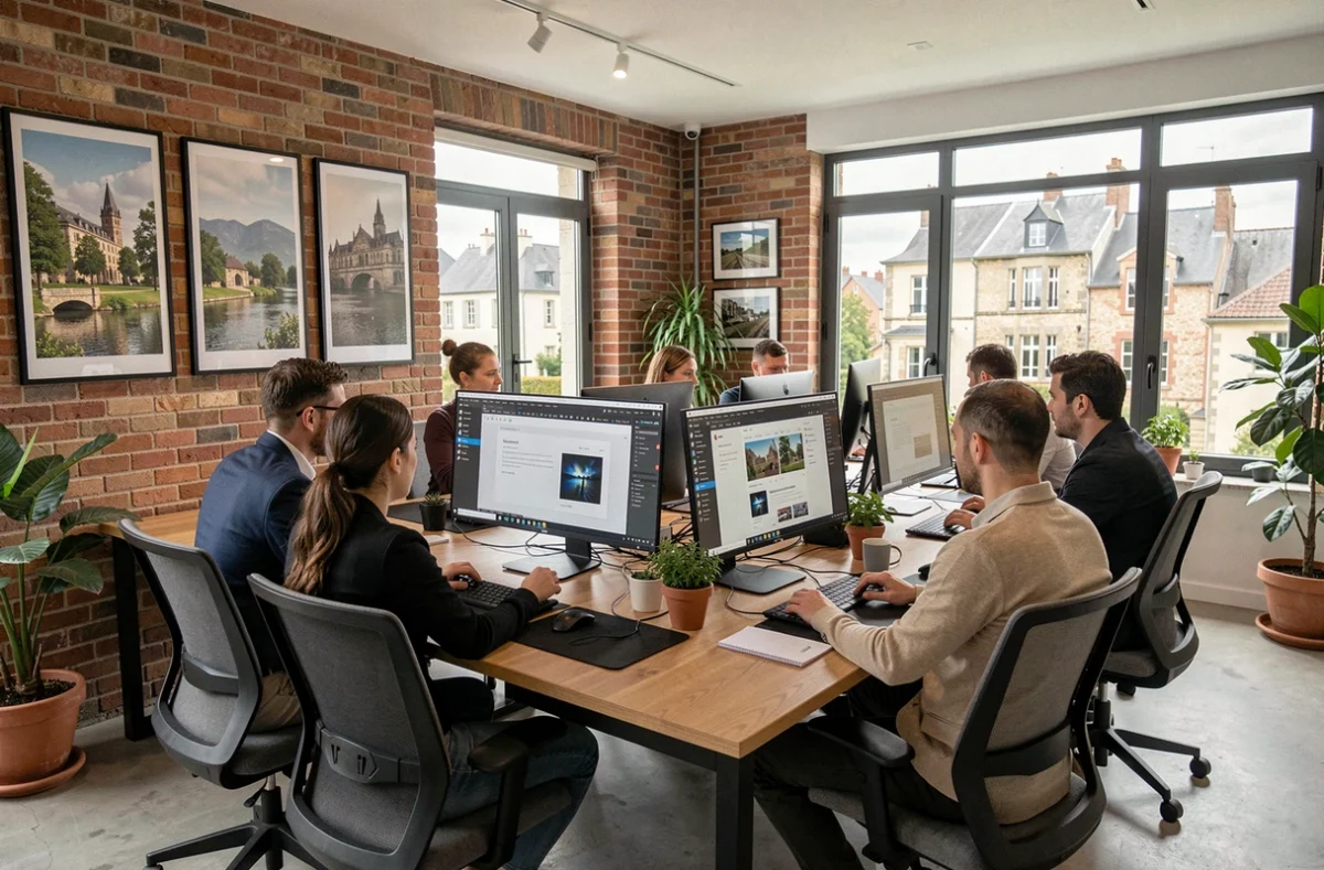 Équipe d'une agence web WordPress en Centre-Val de Loire travaillant dans un bureau moderne et collaboratif