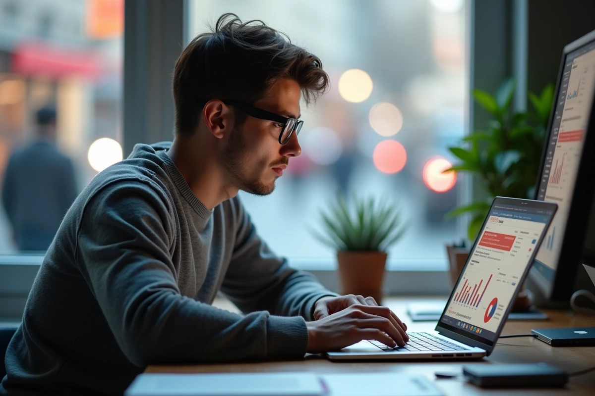 Développeur web concentré sur les résultats et métriques de performance d'un site internet créé par une agence digitale