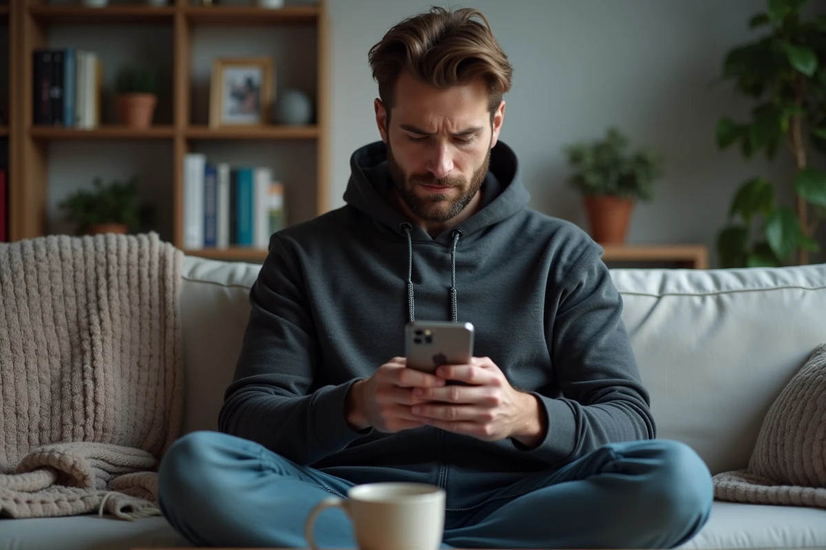 Homme vérifiant la double authentification de son compte académique Mel sur smartphone