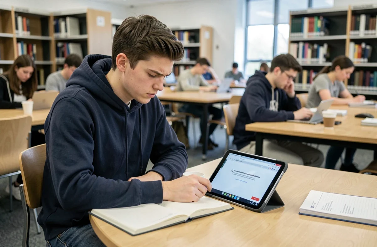 Étudiant masculin consultant une tablette affichant une erreur d'authentification sur le webmel académique de Nantes