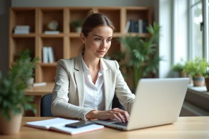 Femme d'affaires travaillant à son bureau à domicile