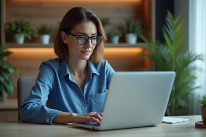 Femme en bureau moderne mettant à jour son mot de passe