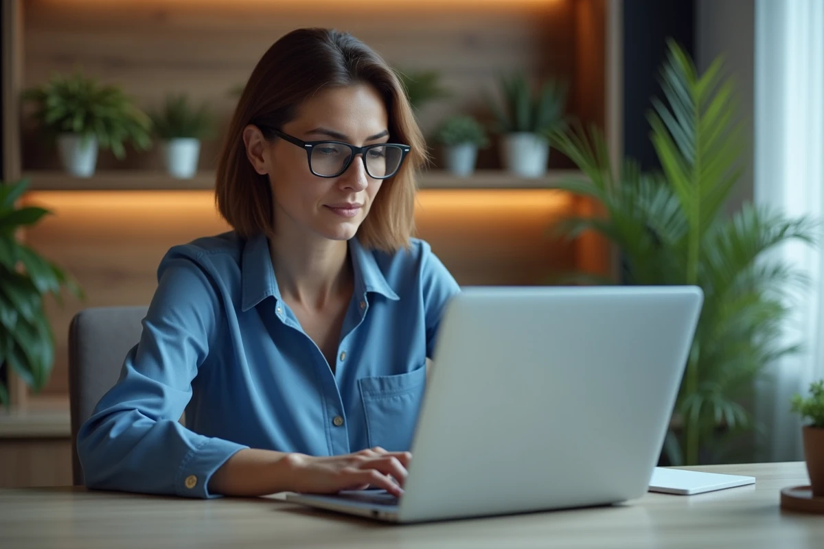 Femme en bureau moderne mettant à jour son mot de passe