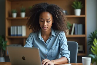 Jeune femme vérifiant un cadenas HTTPS sur son ordinateur