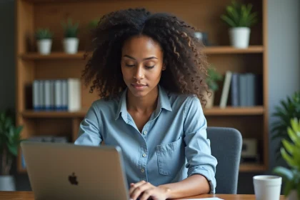 Jeune femme vérifiant un cadenas HTTPS sur son ordinateur