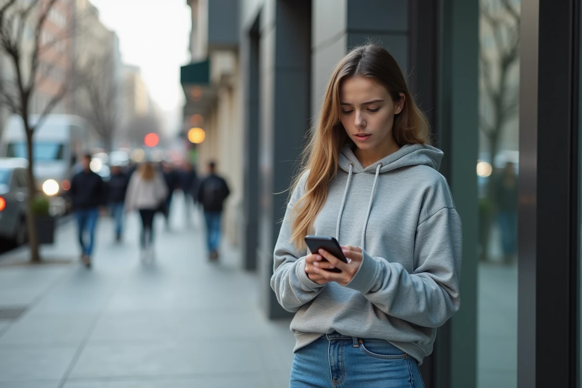 Jeune femme vérifiant ses paramètres de confidentialité sur son smartphone