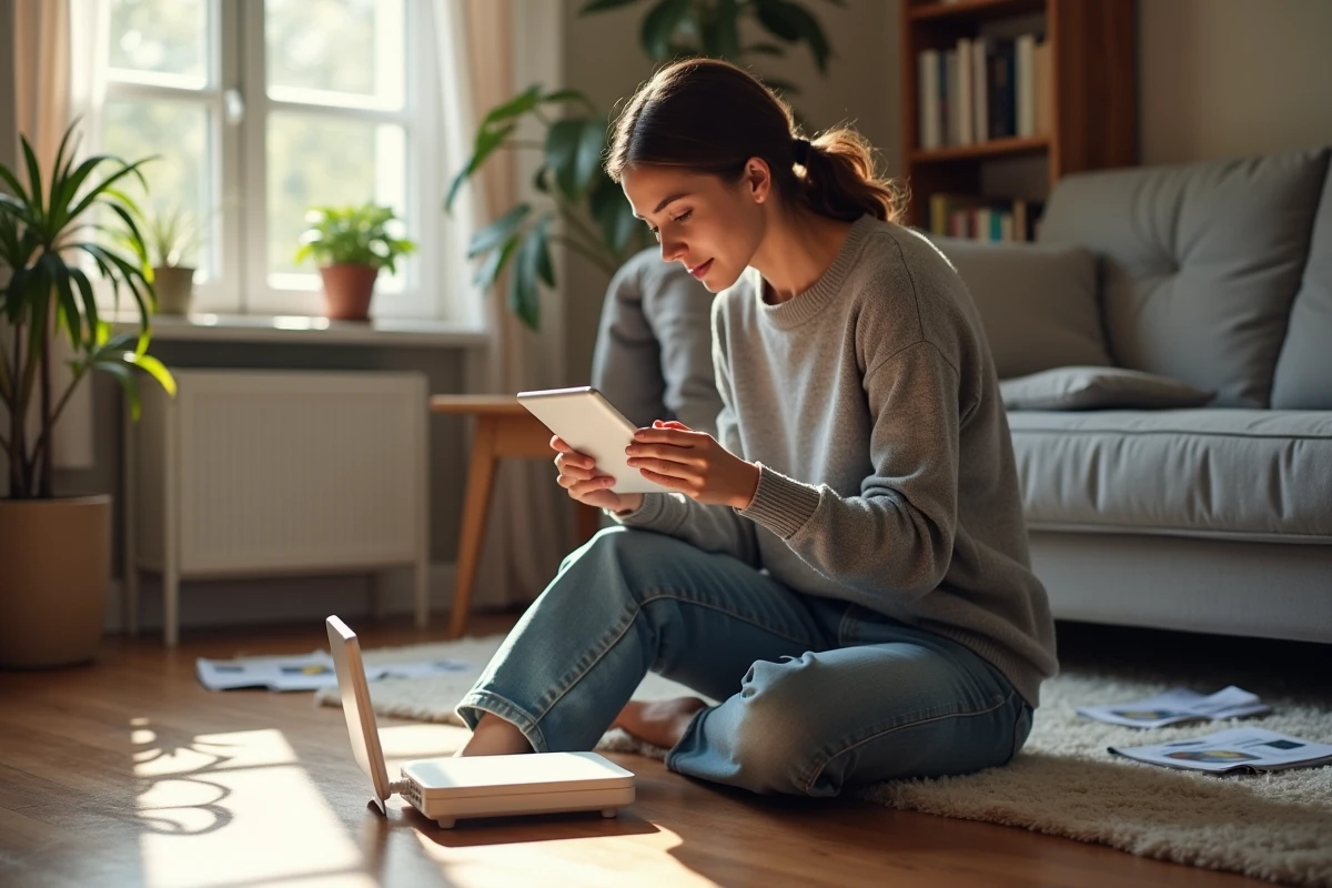 Jeune femme utilise une tablette près d