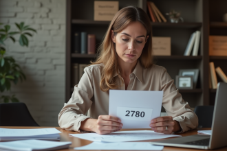 Femme d'âge moyen travaillant au bureau avec document