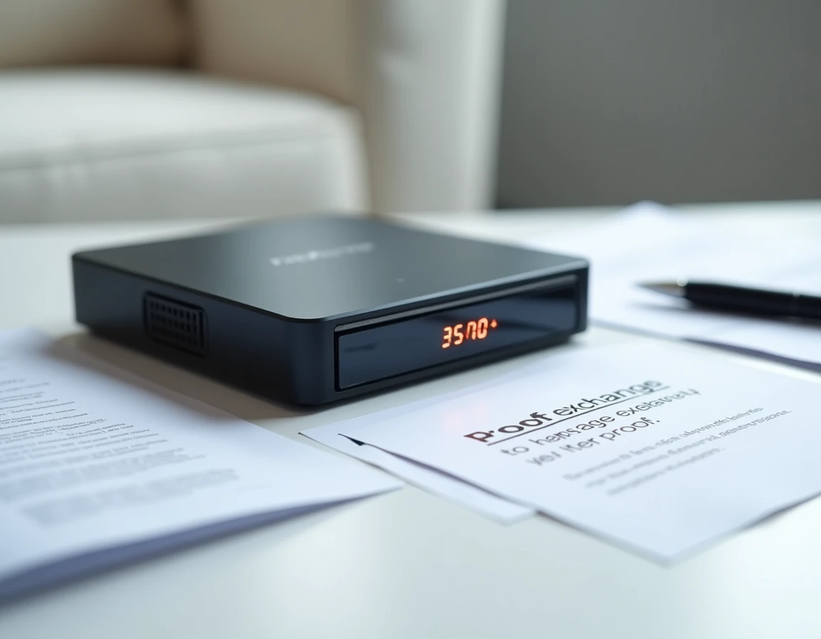 Freebox affichant l'erreur 20 FF entourée de documents justificatifs pour une demande d'échange