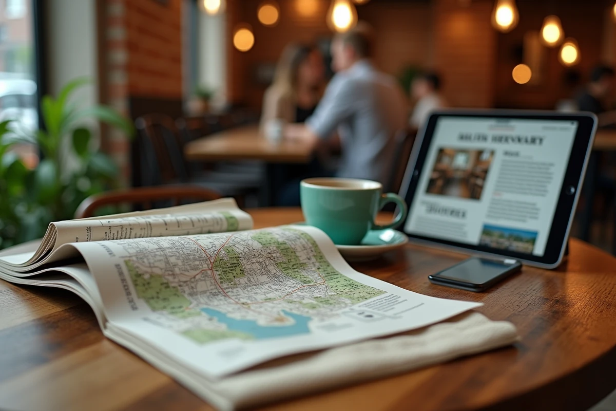 Guide de nouvelles adresses tendance 2026 posé sur une table de café avec notes manuscrites et tablette numérique