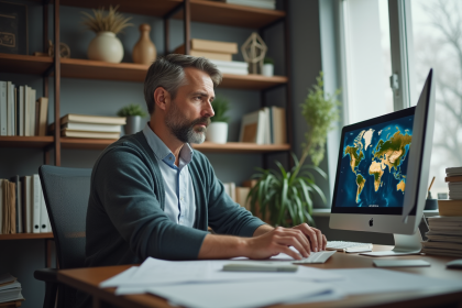 Homme d'âge moyen dans un bureau à domicile calme
