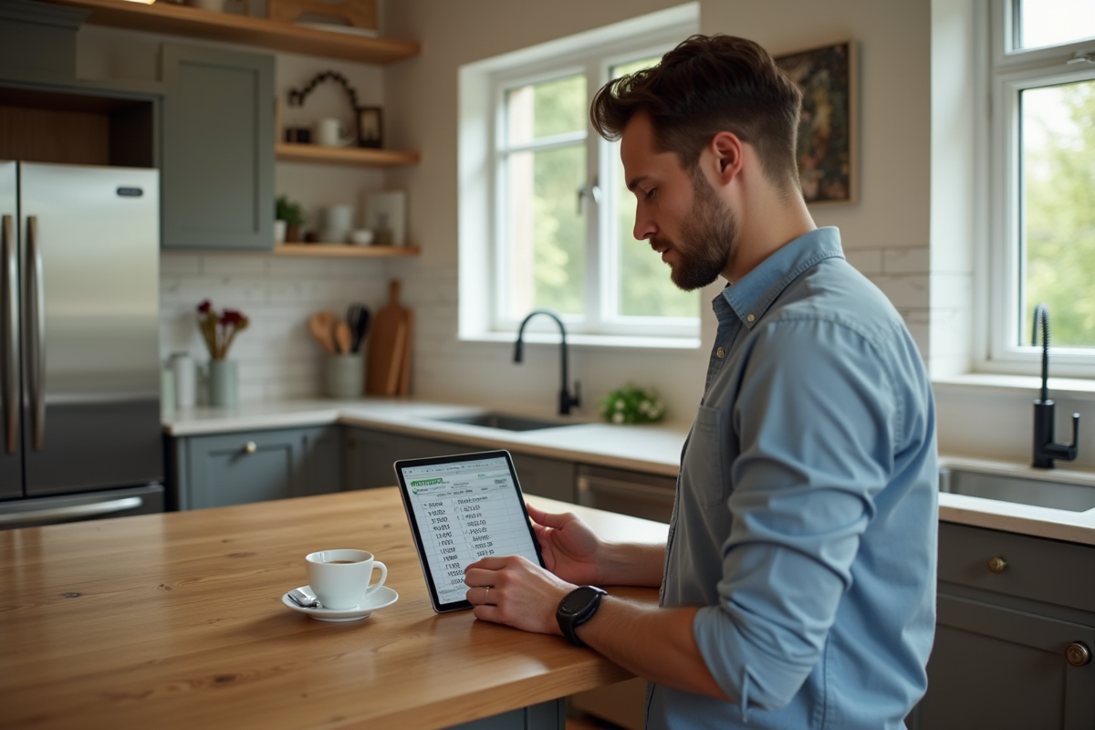 Homme utilisant une tablette pour entrer des données Excel