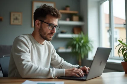 Homme concentré sur son ordinateur pour la securite