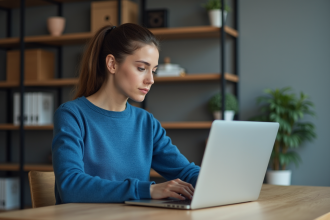 Jeune femme concentrée sur gestionnaire de mot de passe