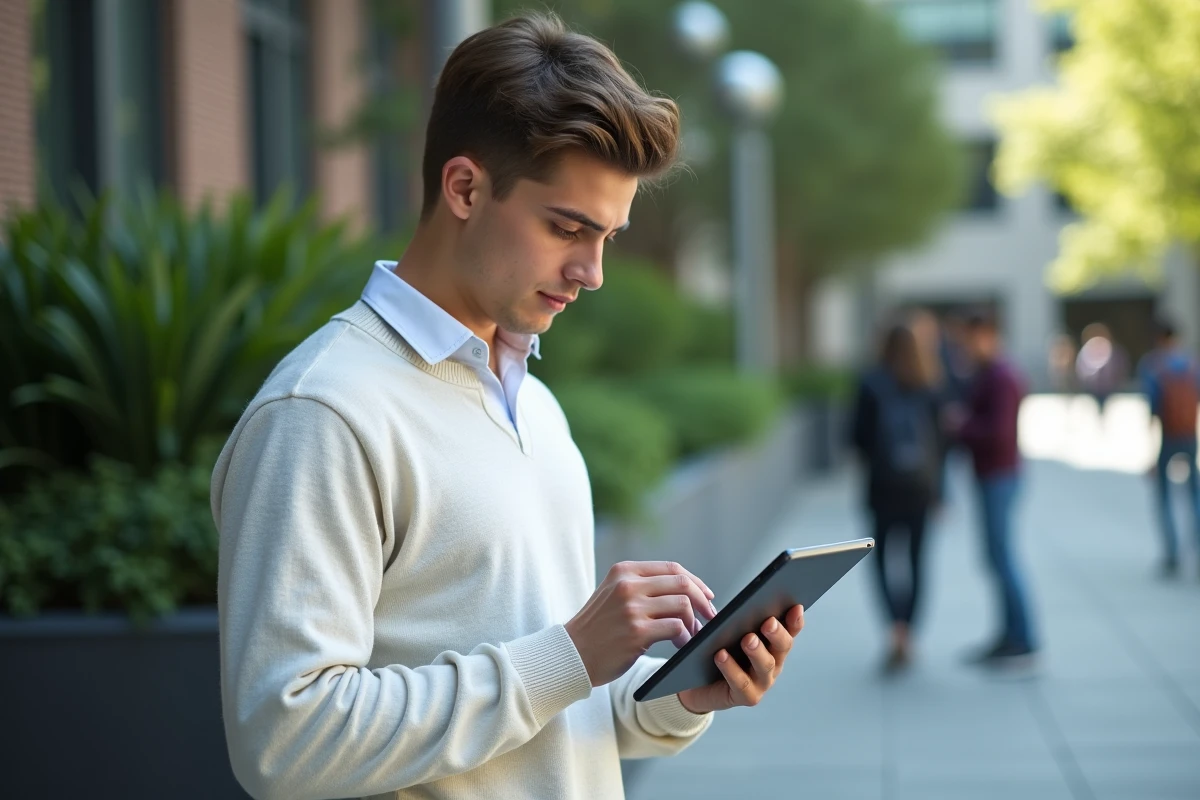 Jeune homme utilisant une tablette pour la double authentification