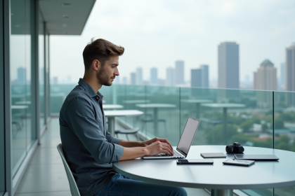 Jeune homme en smartcasual sur un rooftop urbain