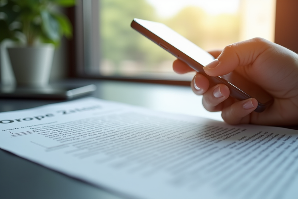 Téléphone utilisant une application OCR sur un rapport imprimé