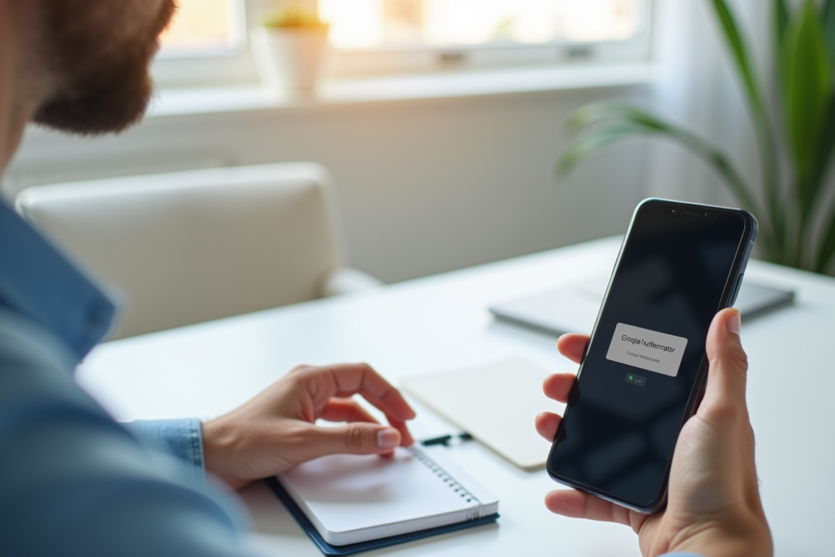 Personne tenant un smartphone avec l'application Google Authenticator
