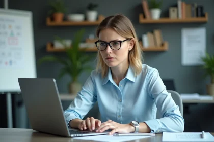 Chercheuse frustrée devant un message d'erreur de connexion sur son ordinateur portable dans un bureau de recherche INRAE