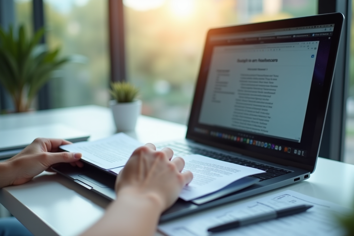 Personne scannant un document avec un scanner plat dans un bureau moderne