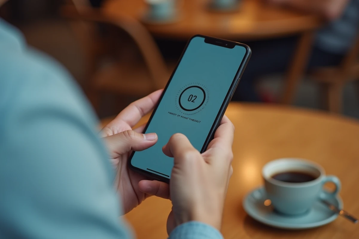 Mains tenant un smartphone affichant une erreur de chargement de page web dans un café
